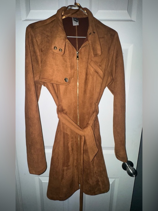 Windsor Jackets & Blazers - Windsor Suede-Effect Belted Trench Coat - Camel Brown